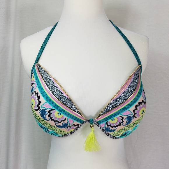 Shade & Shore Paisley Green Halter Bikini Top 36D - Picture 2 of 8